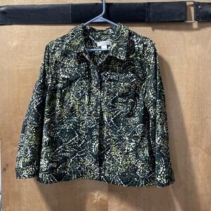 Christoper & Banks Button Front Jacket Green Snd Black Abstract Print XL Petite